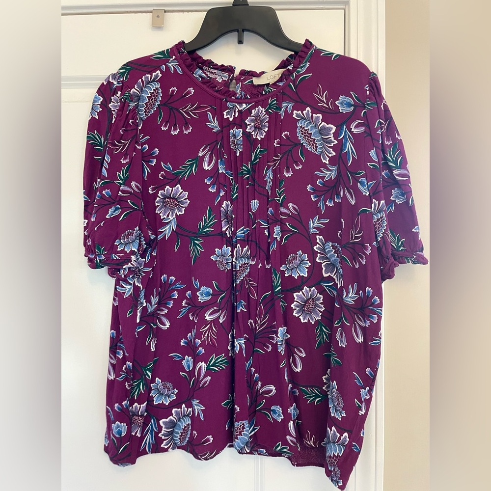 LOFT Burgundy Floral Blouse
